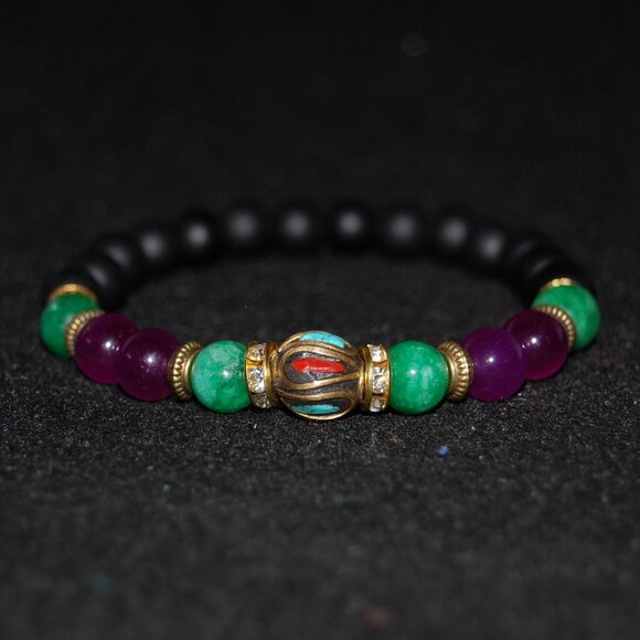 Gemstone Bracelet,Stone Beads Bracelet,Multicolor Stone Beaded Bracelet - Picture 2 of 3